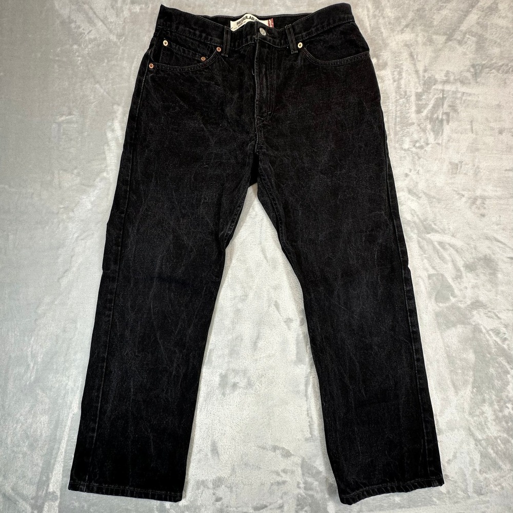 Levi's Jeans Mens 34x29 Black 505 Regular Fit Straight Leg Vintage Denim Pants‎
